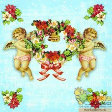 Салфетка для декупажа "Купидоны с цветами"