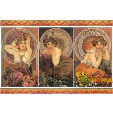 Рисовая декупажная карта "А. Муха. Драгоценные камни" (с золотом) 